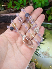 Faceted Amethyst, Pink Amethyst, Citrine & Prasiolite Necklace w/ Faceted Lemurian Quartz Point