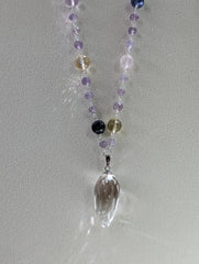 Faceted Amethyst, Pink Amethyst, Citrine & Prasiolite Necklace w/ Faceted Lemurian Quartz Point