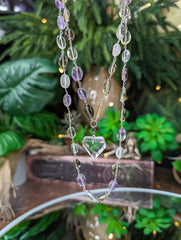 Double Layer Prehnite, Smoky, Amethyst, Quartz, Rose Quartz, Citrine & Prasiolite Necklace w/ Lemurian Heart