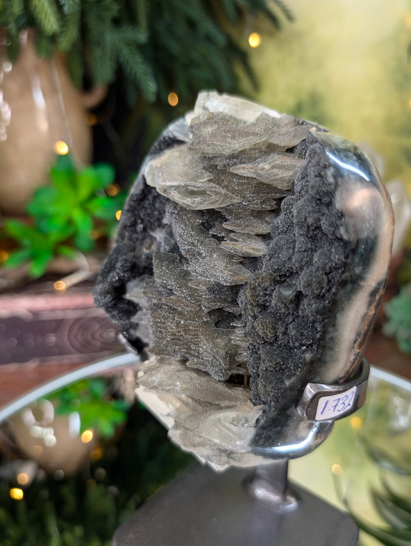 Very Unique Specimen - Black Galaxy Amethyst with Unique Calcite Growth