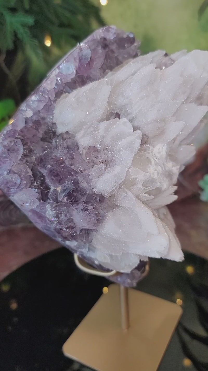 RARE White Druzy Dragon Scale Calcite Over Amethyst