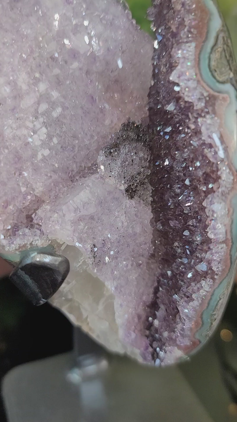 Two-Tone Lavender & Pink Amethyst w/Sparkly Hematite & Calcite