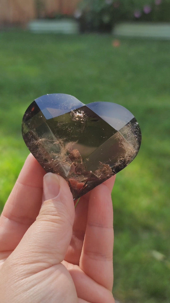 Dark Smoky Quartz Faceted Heart