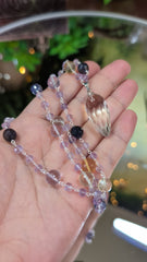 Faceted Amethyst, Pink Amethyst, Citrine & Prasiolite Necklace w/ Faceted Lemurian Quartz Point