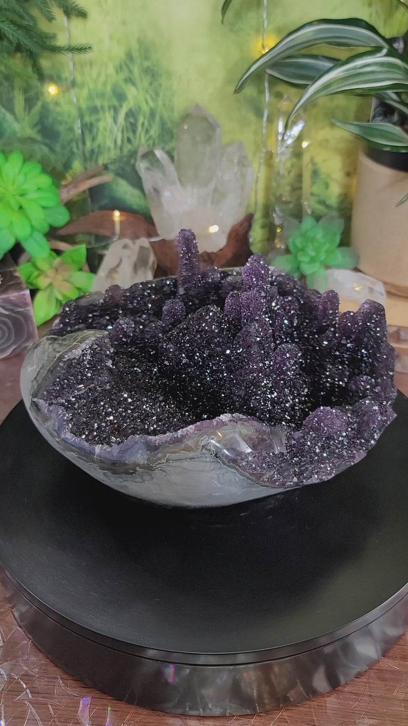 COLLECTORS PIECE Grape Jelly Amethyst Stalactite w/Calcite Geode Bowl