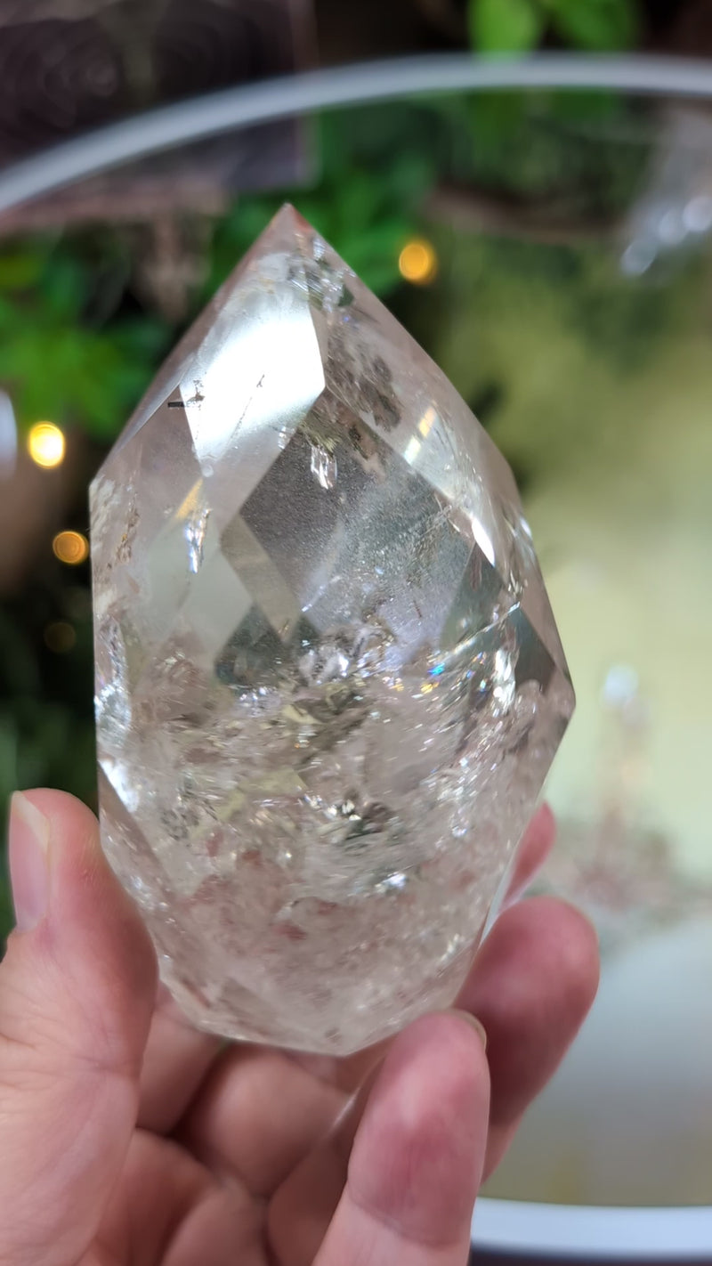 Faceted Clear Quartz Egg with Tourmaline