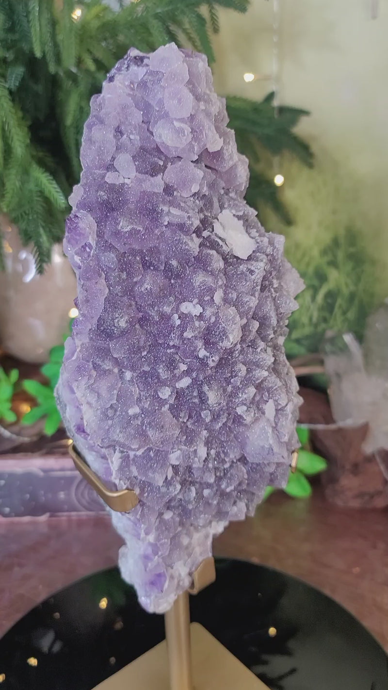 XXL Sugar Amethyst & Calcite Freeform on Custom Stand