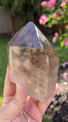 HQ Smoky Quartz Point Filled with Gold Rutile & Elestial Back