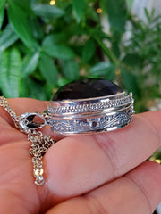 Vintage Obsidian Spell Locket 925 Sterling Silver Necklace