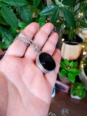 Vintage Obsidian Spell Locket 925 Sterling Silver Necklace