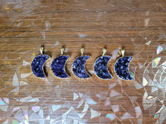Large Amethyst Crescent Moon Necklace from Uruguay Electroplated 24k Gold Edge