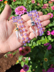 Cosmic Clear Quartz Point with Lavender Chalcedony Beads Chain