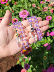 Cosmic Clear Quartz Point with Lavender Chalcedony Beads Chain