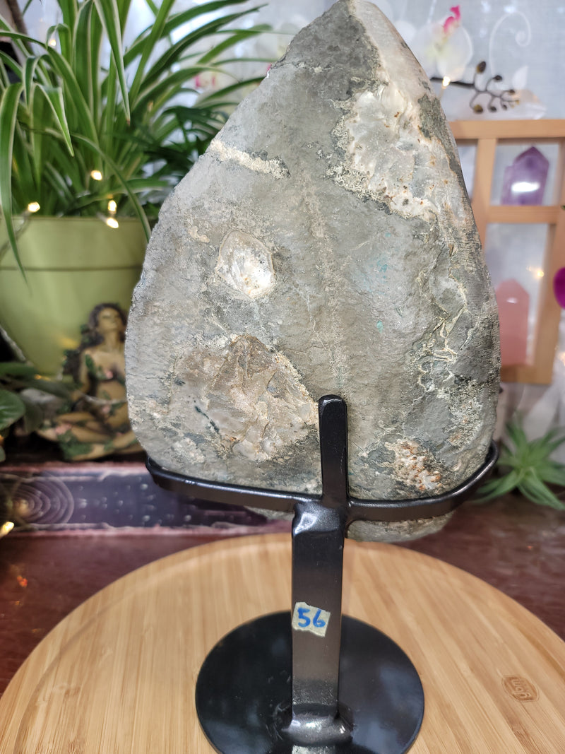 GORGEOUS Quartz & Jasper Geode with LOTS of Flower Formations on Metal Stand from Uruguay