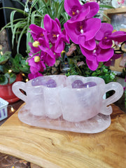 Rose Quartz Heart Double Cup Set with Saucer